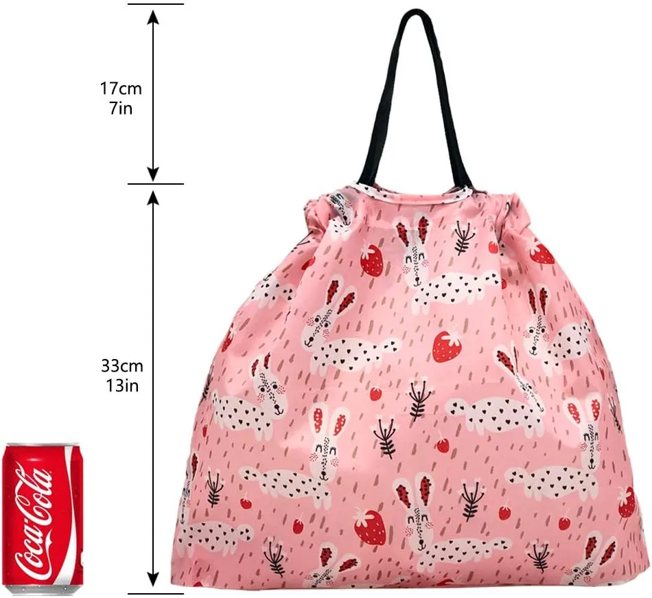 5 Pack Drawstring Foldable Shopping Nylon Bags Pink Rabbit HRS03
