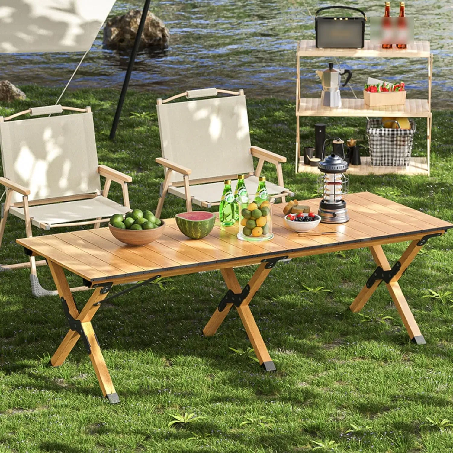5-Pack Folding Camping Table and Chairs, Portable Lightweight Picnic Chairs Outdoor Lawn Aluminum Roll-up with Carrying Bag, for Patio Garden BBQ