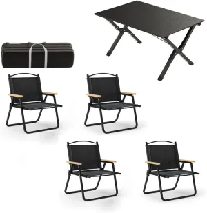 5-Pack Folding Camping Table and Chairs, Portable Lightweight Picnic Chairs Outdoor Lawn Aluminum Roll-up with Carrying Bag, for Patio Garden BBQ