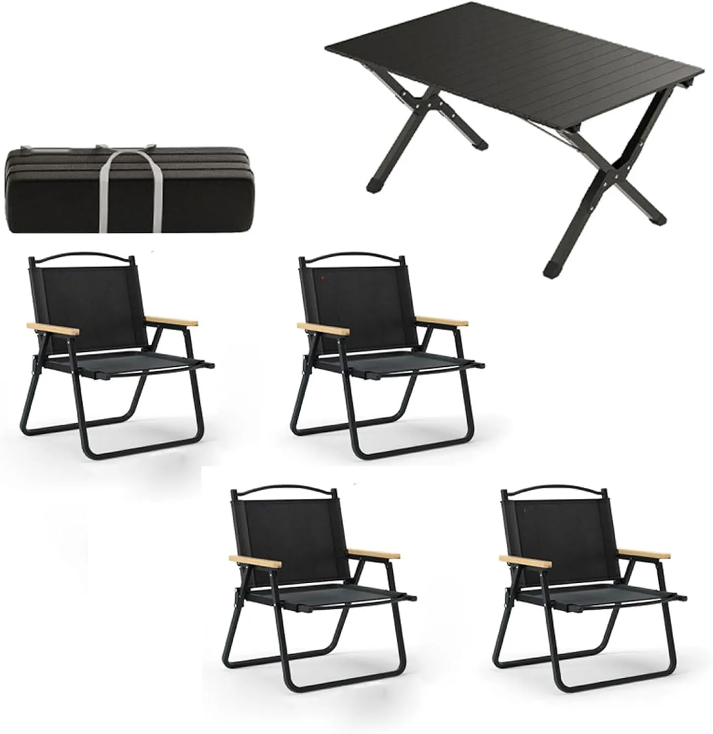 5-Pack Folding Camping Table and Chairs, Portable Lightweight Picnic Chairs Outdoor Lawn Aluminum Roll-up with Carrying Bag, for Patio Garden BBQ
