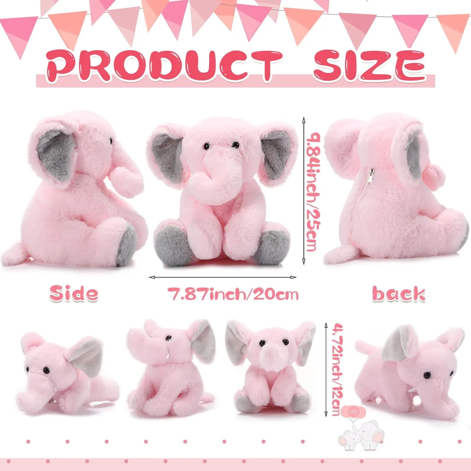5 Pcs Plush Elephant Stuffed Animals with Babies, Mommy Elephant with 4 Plush Baby Soft Elephants Animals Play Set for Party Supplies, Favors, Decorations, Stocking Stuffers(Gray Pink)