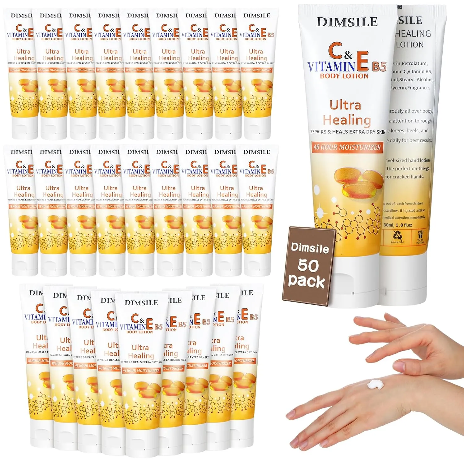 50 Pack Travel Size Body Lotion 1 Oz Dry Skin Moisturizer with Flip Cap for Extra Dry Skin, for Inns and Hotels, Airlines, Offices, Gyms and More(Natural Style)