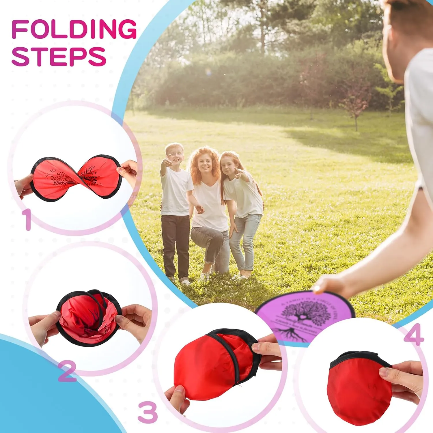 50 Sets Family Reunion Small Party Favor Games - Includes 9.8 Inches Inspirational Foldable Flying Disc Fans with Storage Bags Outdoor Activities for Gathering Parties Gift Ideas