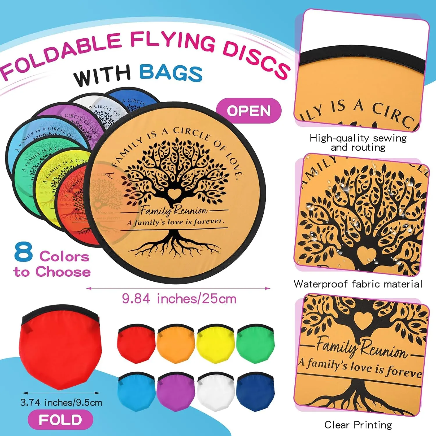 50 Sets Family Reunion Small Party Favor Games - Includes 9.8 Inches Inspirational Foldable Flying Disc Fans with Storage Bags Outdoor Activities for Gathering Parties Gift Ideas