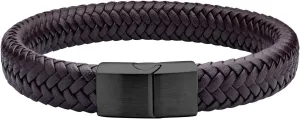 555Jewelry Stainless Steel Magnetic Clasp Braided Brown & Black Leather Bracelet for Men