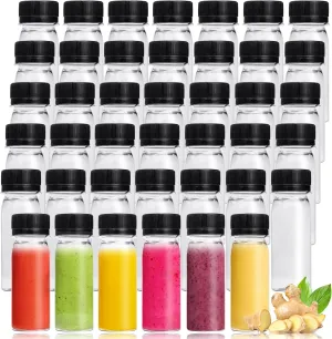 60 Pcs 2 Oz Small Plastic Bottles for Liquids,Ginger Shots Bottle with Cap,Mini Travel Containers for Juice,Liquids,Whiskey,Milk(Black)