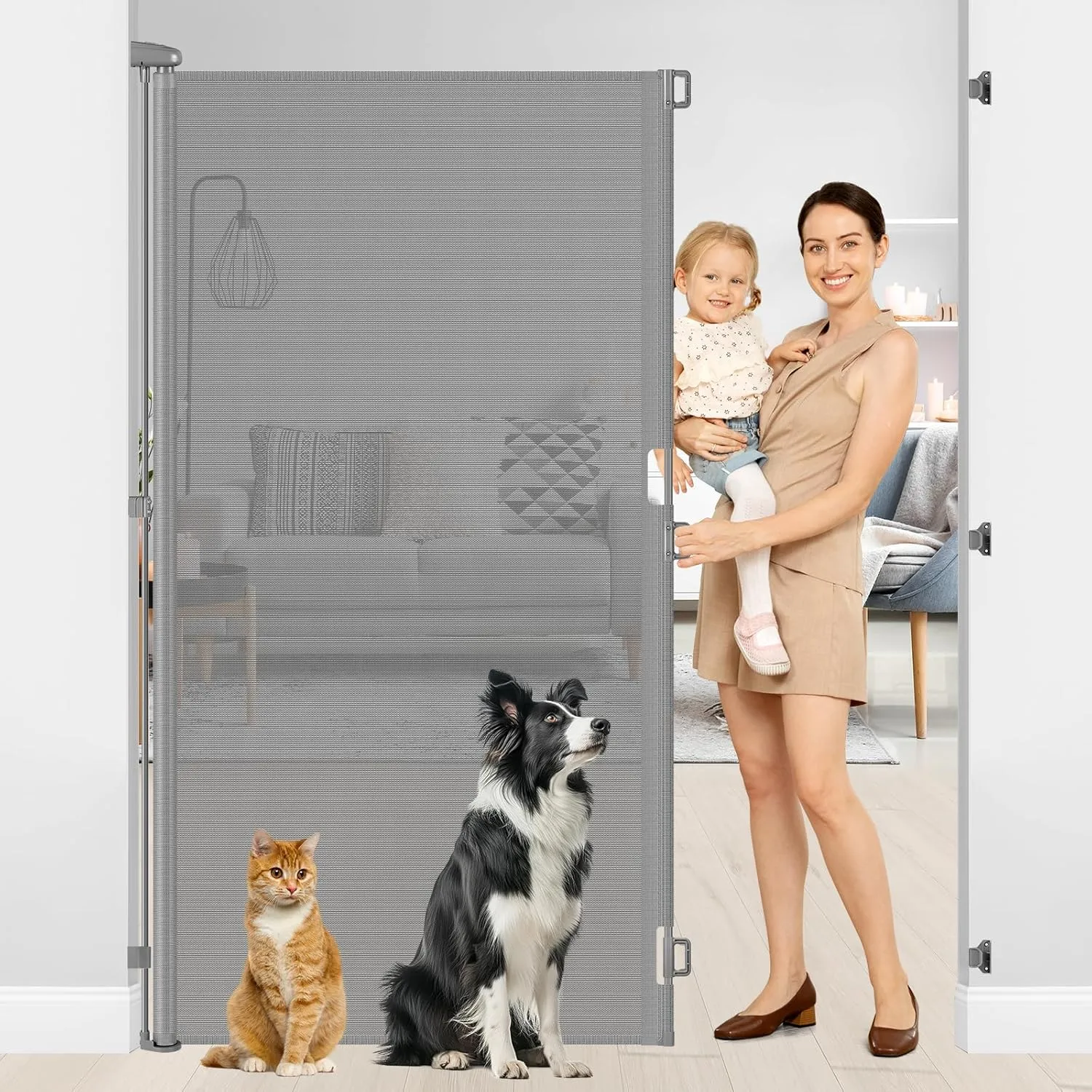 72 Inch Tall Retractable Baby Gate Retractable Pet Gate Indoor Pet Barrier for Dogs 55 Inch Wide 6 Foot Extra Tall Baby Gates for Doorways 6 Ft Puppy Gates for The House/Front Porch/Outdoor