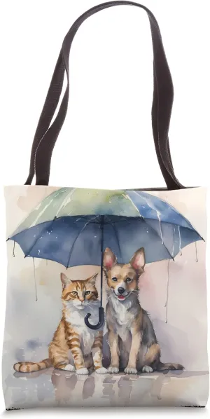 A Cat And Dog Sharing An Umbrella. Friendship Tote Bag