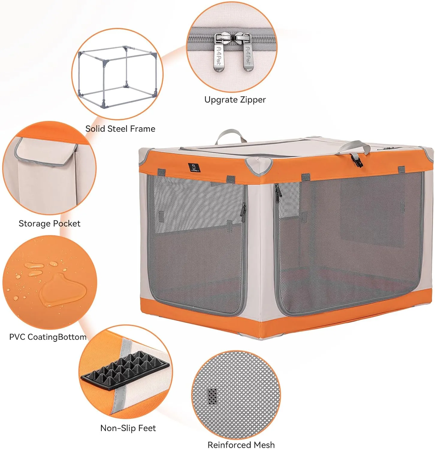 A4Pet Collapsible Dog Crate, Soft Sided Dog Crate - 36 Inch Adjustable Stainless Steel Frame, Lightweight, Durable and Portable Crate with 3-Door, Portable Dog Kennel
