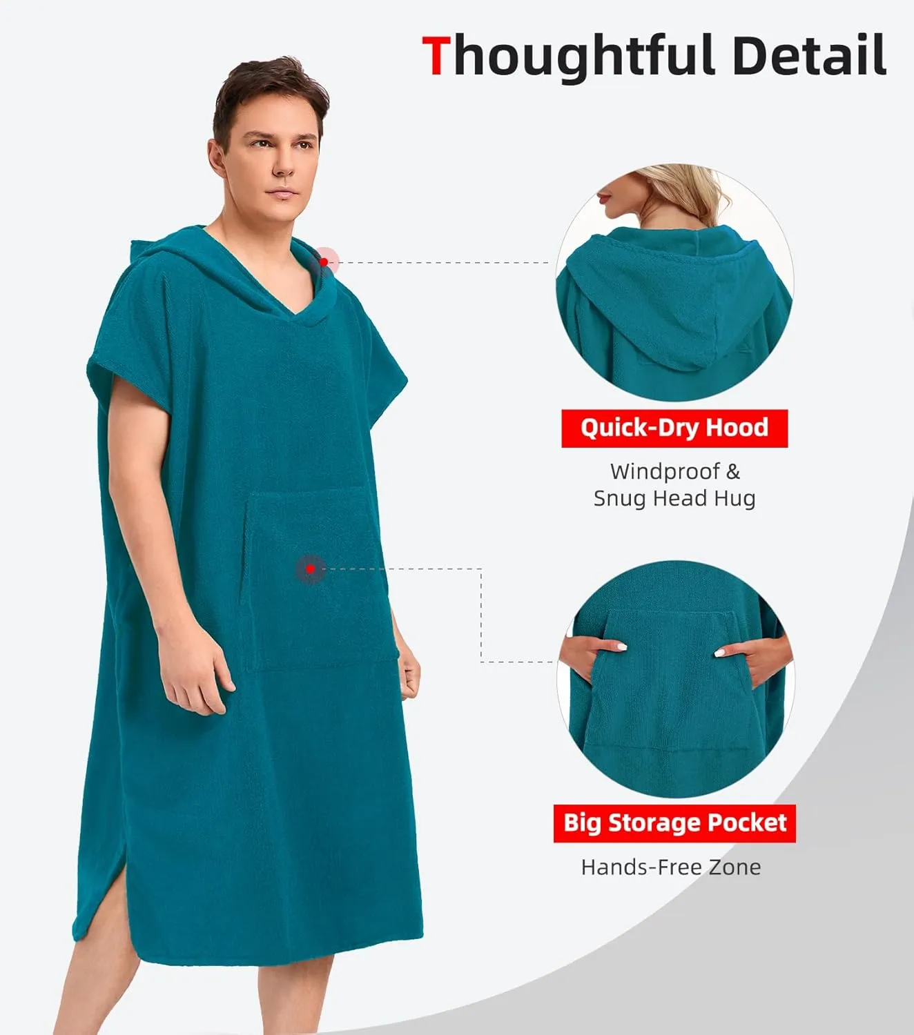 Abahub Surf Poncho Men & Women Towel Poncho Adult with Hood, Thick Quick Dry Changing Poncho Towel, Microfiber Wearable Cover Up for Surfing Beach Swim - Absorbent Changing Towel M (Dark Green)