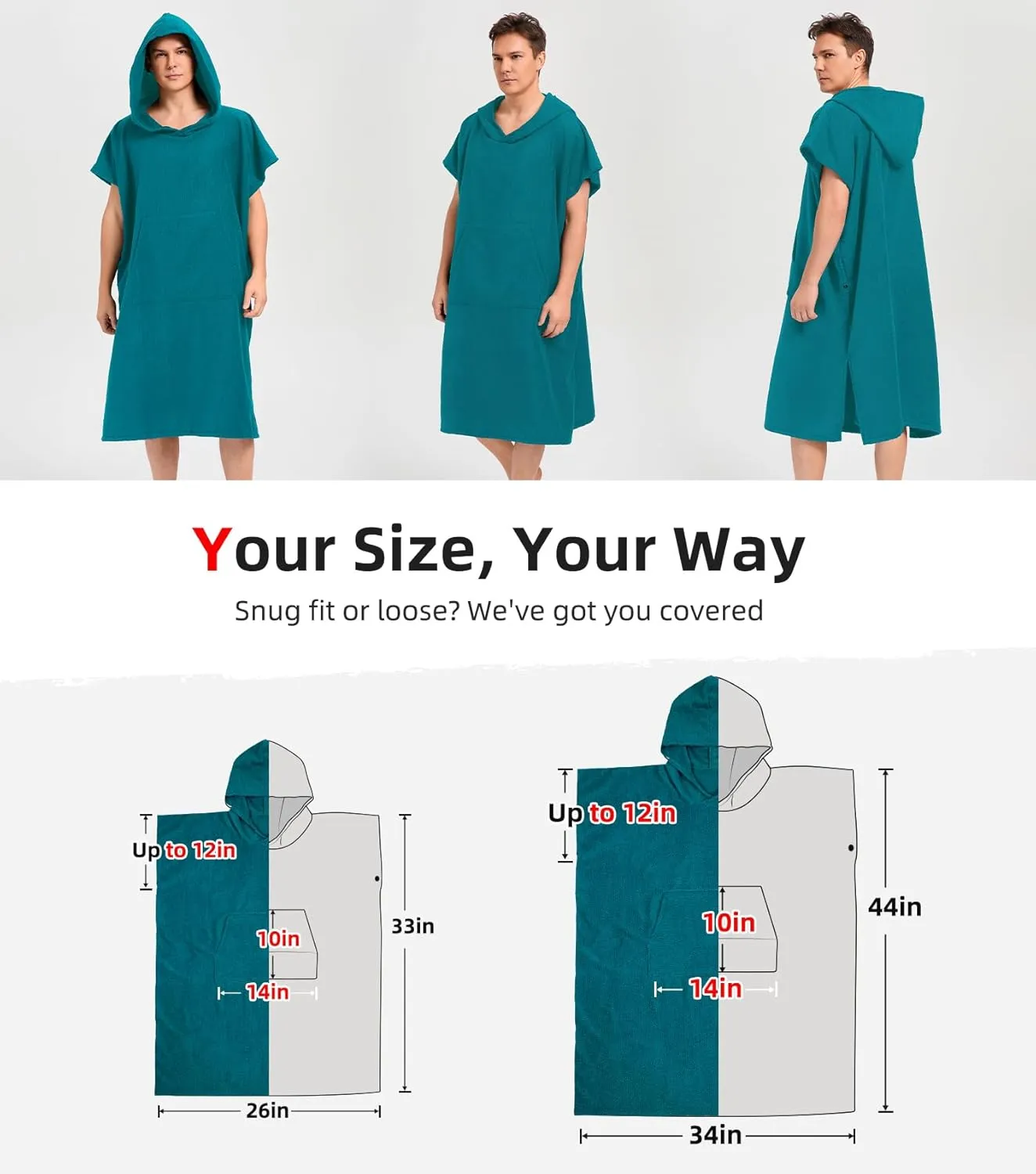 Abahub Surf Poncho Men & Women Towel Poncho Adult with Hood, Thick Quick Dry Changing Poncho Towel, Microfiber Wearable Cover Up for Surfing Beach Swim - Absorbent Changing Towel M (Dark Green)