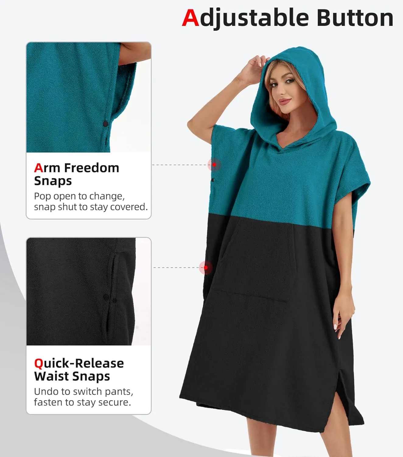Abahub Surf Poncho Men & Women Towel Poncho Adult with Hood, Thick Quick Dry Changing Poncho Towel, Microfiber Wearable Cover Up for Surfing Beach Swim - Absorbent Changing Towel M (Dark Green/Black)
