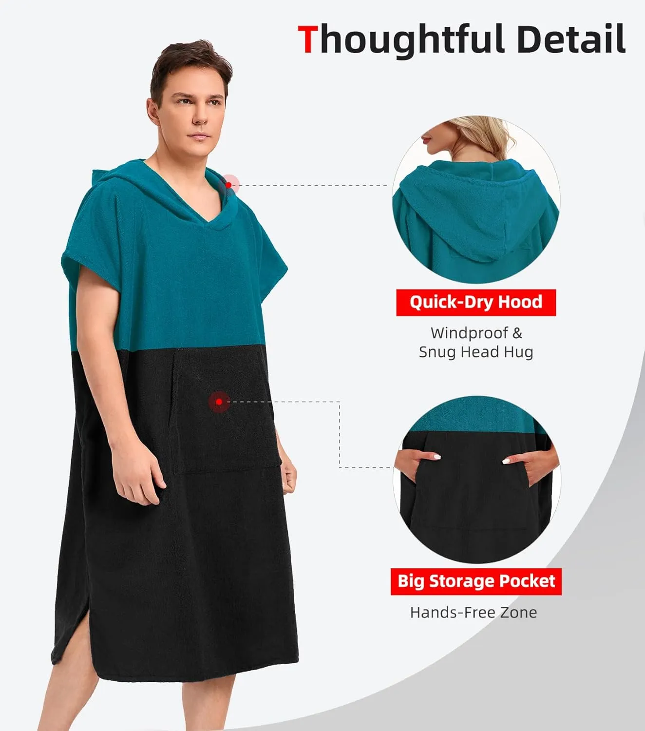 Abahub Surf Poncho Men & Women Towel Poncho Adult with Hood, Thick Quick Dry Changing Poncho Towel, Microfiber Wearable Cover Up for Surfing Beach Swim - Absorbent Changing Towel M (Dark Green/Black)