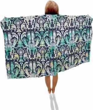Abstract Beach Towel 31"x61" Microfiber Beach Towels Oversized Sand Free Quick Dry Beach Towel/Bath Towels/Yoga Towel/Pool Towels/Travel Towel for Women Men Girls Kids-Teal Hand-Painted