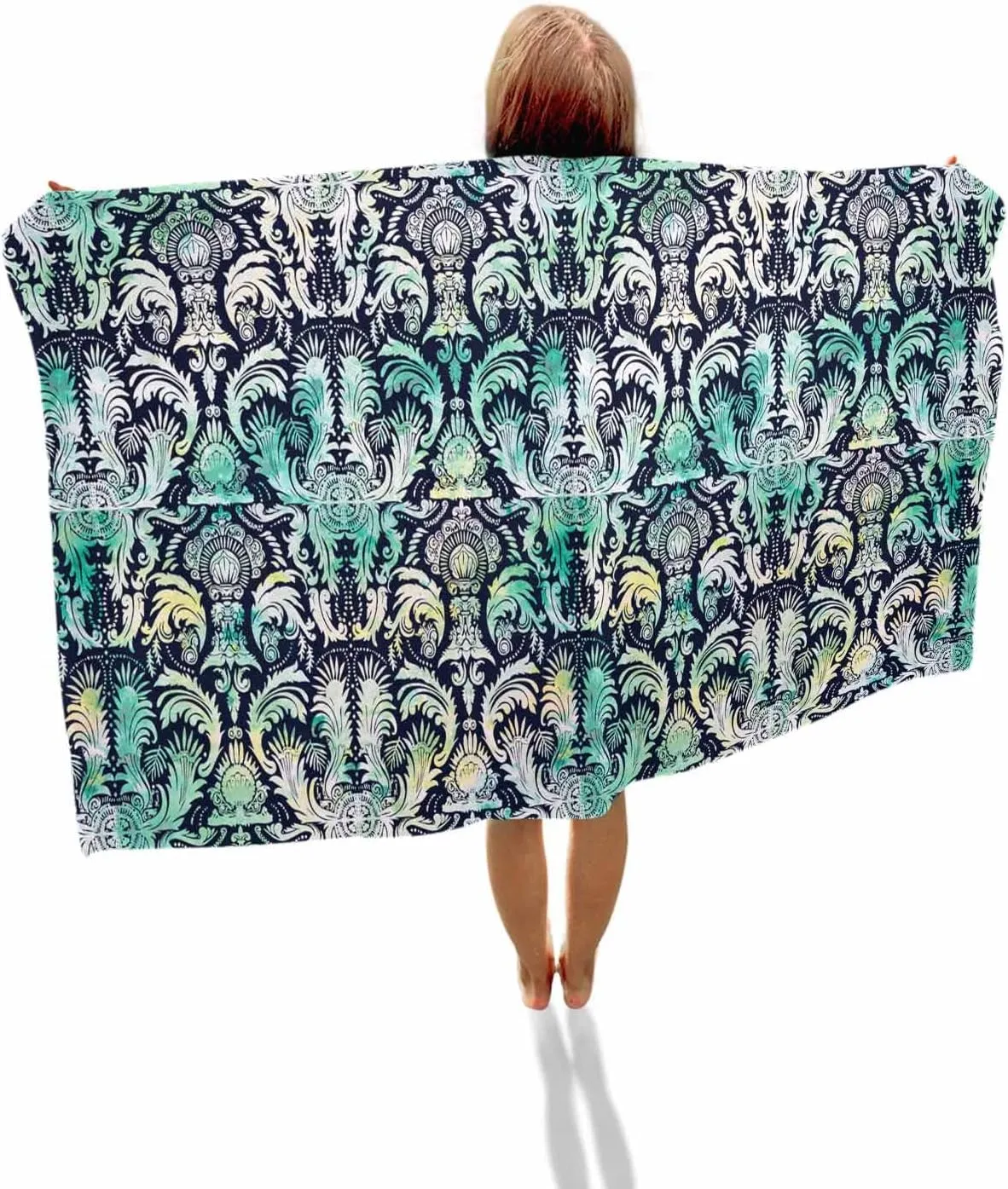 Abstract Beach Towel 31"x61" Microfiber Beach Towels Oversized Sand Free Quick Dry Beach Towel/Bath Towels/Yoga Towel/Pool Towels/Travel Towel for Women Men Girls Kids-Teal Hand-Painted