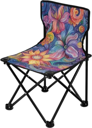 Abstract Flower Pattern Colorful Oil Painting Collapsible Camp Chairs for Adults Ultralight Collapsible Chair Includes Carry Bag Hiking Chair for Sports Fishing
