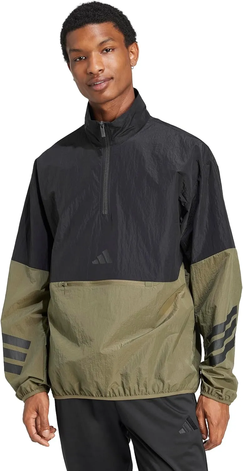 adidas Men's Size Future Icons 3-Stripes Woven Half-Zip Sweatshirt