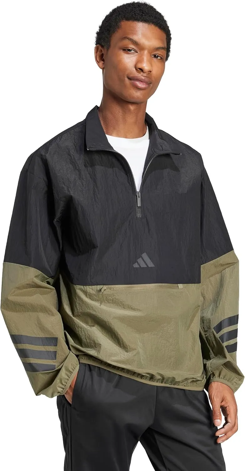 adidas Men's Size Future Icons 3-Stripes Woven Half-Zip Sweatshirt