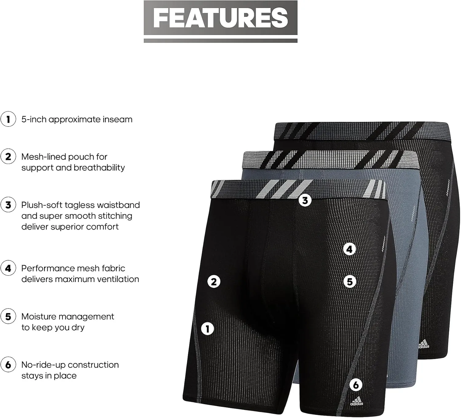 adidas Men's Sport Performance Mesh Boxer Brief Underwear (3-Pack)