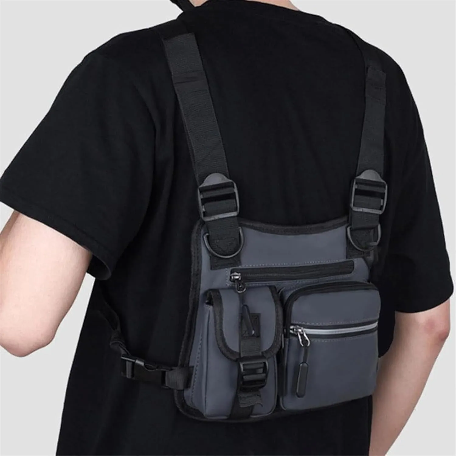 Adjustable Zipper Multi-Functional Tactical Chest Bag, Wear-Resistant Multifunctional Vest with 3D Cut, for Hiking Gym (Gray)