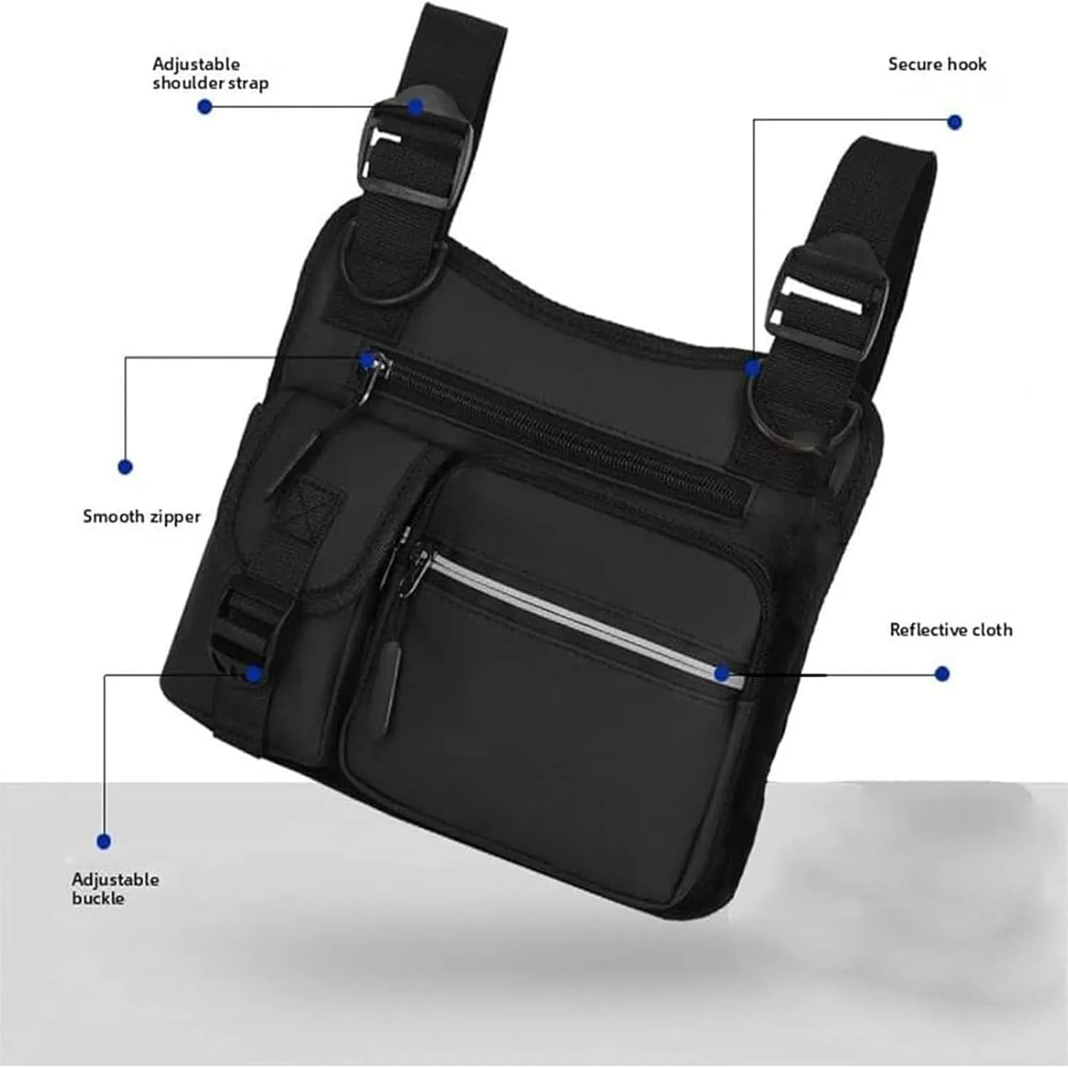 Adjustable Zipper Multi-Functional Tactical Chest Bag, Wear-Resistant Multifunctional Vest with 3D Cut, for Hiking Gym (Gray)