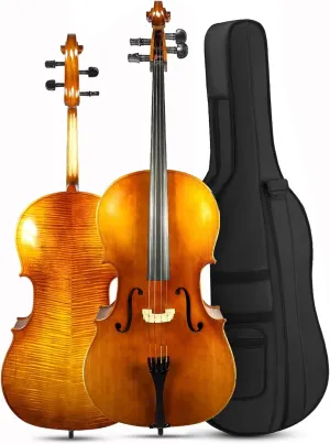 ADM 4/4 Full Size Acoustic Cello, Beginner Acoustic Cello Kit with Portable Bag for Beginner Adults & Students (Yellow, 4/4 Size)