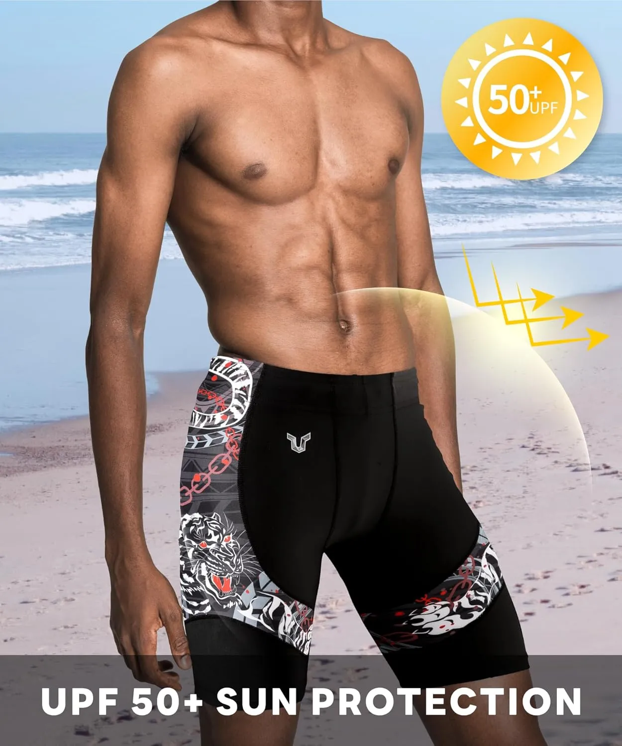 ADOREISM Men's Swim Shorts Athletic Quick-Dry UPF 50  Swimsuit Jammers