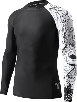 ADOREISM Quick-Dry Men's Long Sleeve Rash Guard UPF 50  Compression Swim Shirt