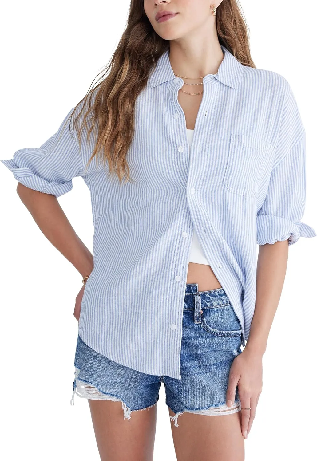 AEROPOSTALE Women's Stripe Relaxed Button Down Shirt