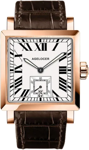 AGELOCER Mechanical Watch, Square Automatic Self Wind Men's Watch Calendar Luminous Retro Rome Dial Men's Wrist Watches