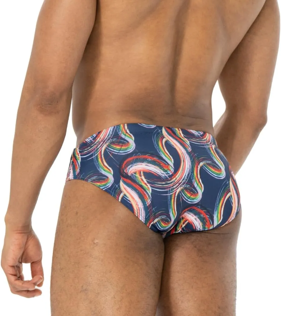 AIMPACT Mens Stripe Swim Briefs Retro Swimwear Sexy Bikini Swimsuit Print Bathing Suit