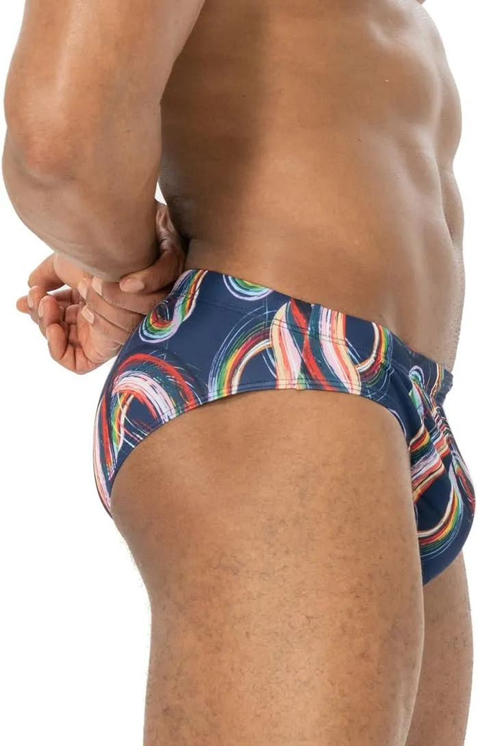 AIMPACT Mens Stripe Swim Briefs Retro Swimwear Sexy Bikini Swimsuit Print Bathing Suit