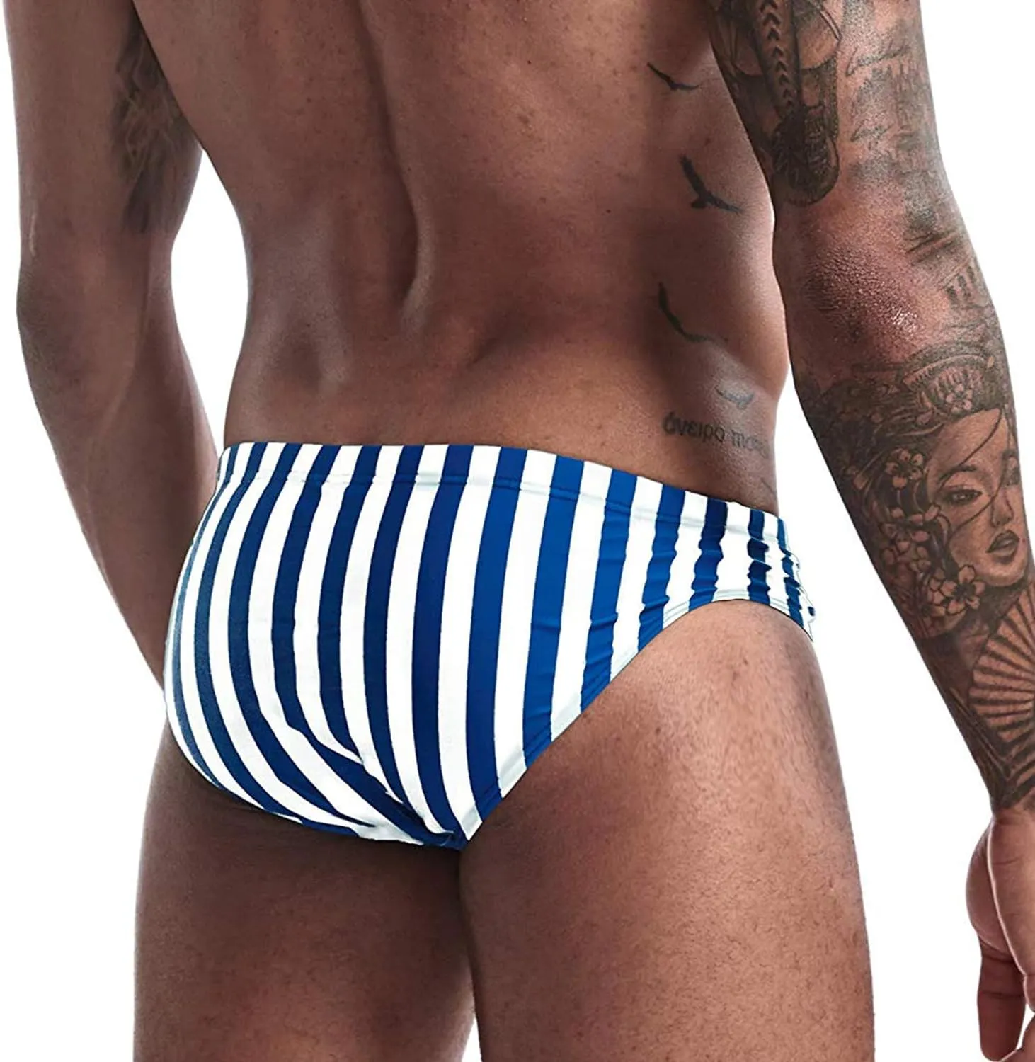 AIMPACT Mens Stripe Swim Briefs Retro Swimwear Sexy Bikini Swimsuit Print Bathing Suit