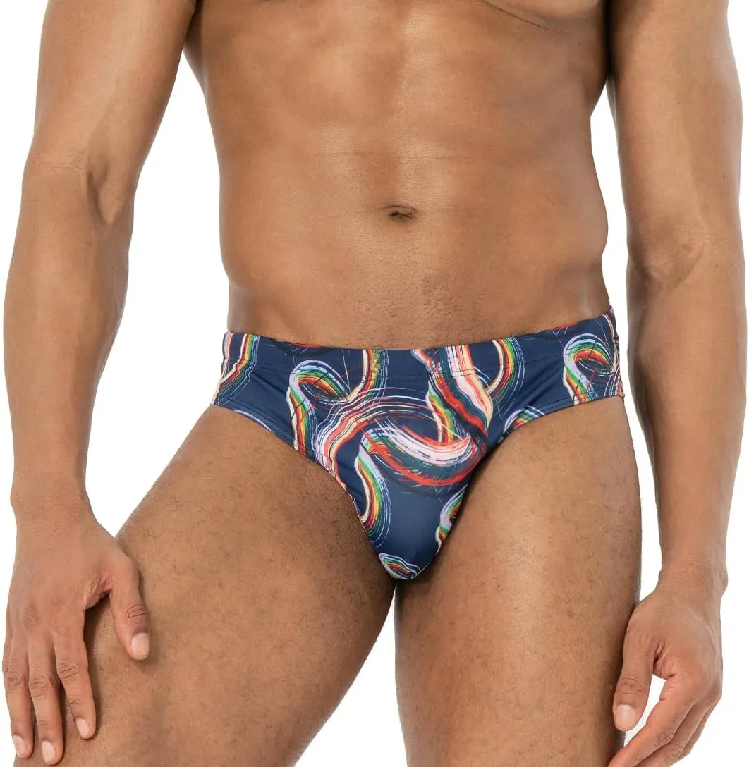 AIMPACT Mens Stripe Swim Briefs Retro Swimwear Sexy Bikini Swimsuit Print Bathing Suit