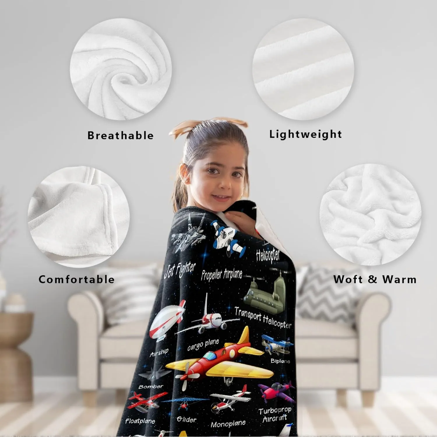 Airplane Throw Blanket, Airplane Gifts for Boys Girls Adults, Aircraft Throw, Plush Cozy Lightweight Flannel Quilts for Bedroom Sofa Couch Living Room Decoration, 40"x50" for Kids