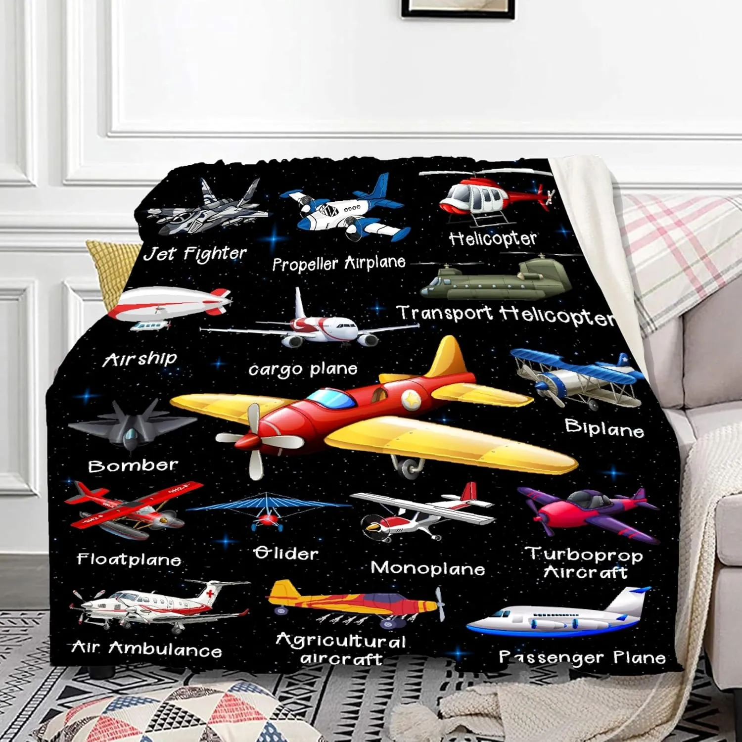 Airplane Throw Blanket, Airplane Gifts for Boys Girls Adults, Aircraft Throw, Plush Cozy Lightweight Flannel Quilts for Bedroom Sofa Couch Living Room Decoration, 40"x50" for Kids