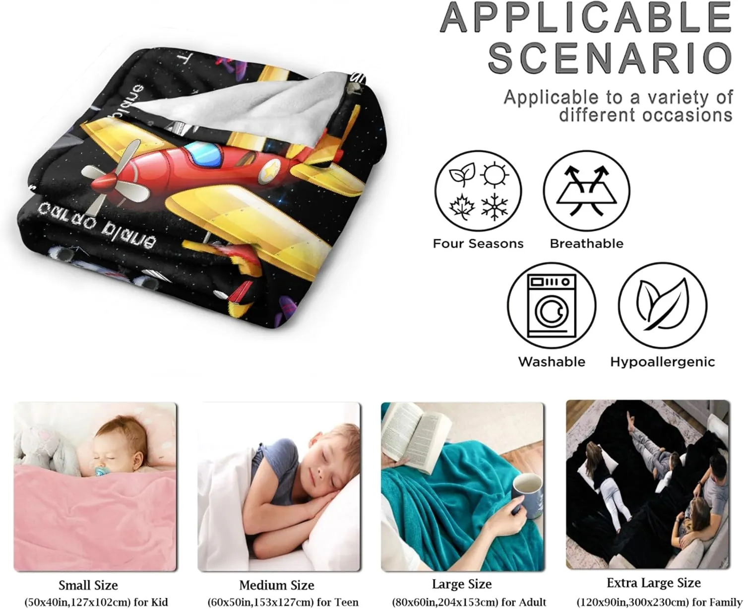 Airplane Throw Blanket, Airplane Gifts for Boys Girls Adults, Aircraft Throw, Plush Cozy Lightweight Flannel Quilts for Bedroom Sofa Couch Living Room Decoration, 40"x50" for Kids