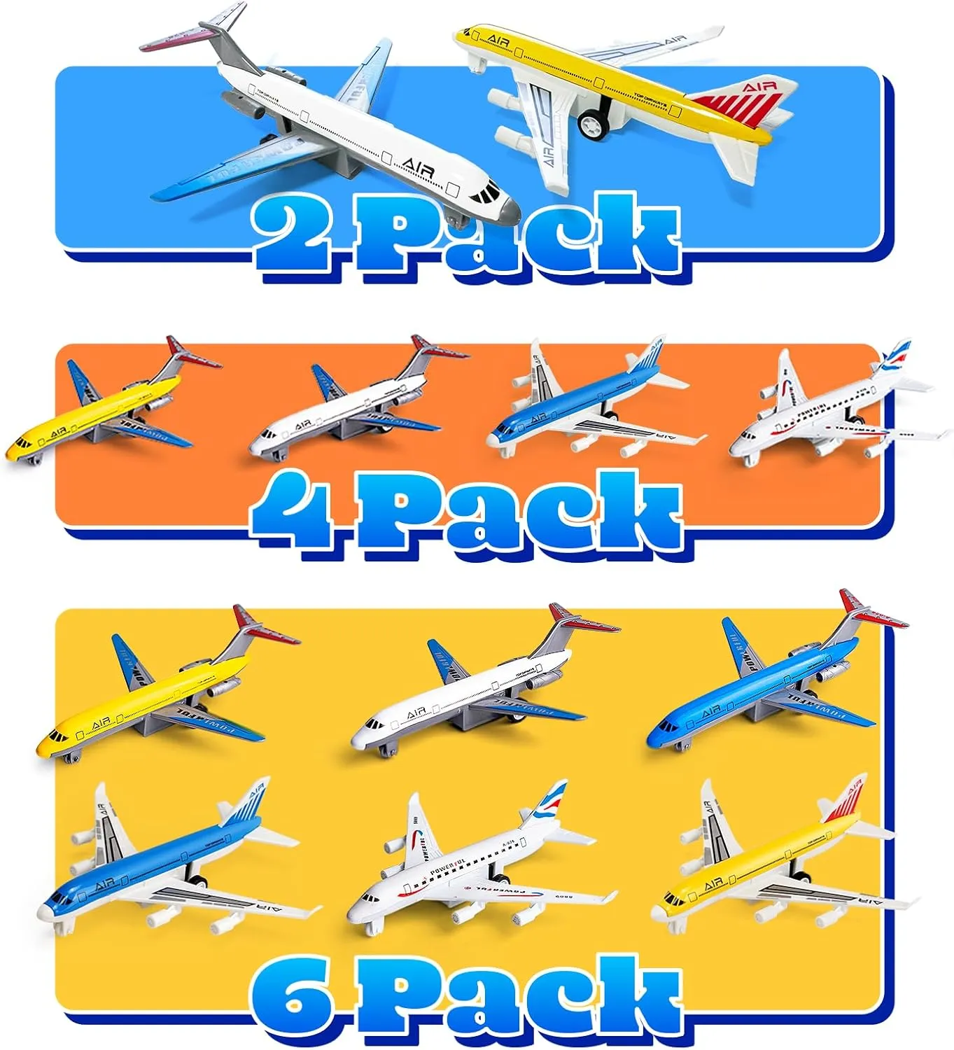 Airplane Toys, Metal and Plastic Plane Pull Back Airplane Toys for 3 Years Old Boys Girls, Die Cast Aircraft Plane Models, Kids' Play Vehicles Aeroplane Airplanes for Birthday Gifts (AirplaneToys6P)
