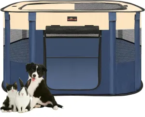Aivituvin Dog Playpen, Portable Cat Pet Play Pen for Travel Camping Use, Foldable Dog Kennel Tent Crate with Carrying Bag for Indoor Outdoor Small Animals Blue M