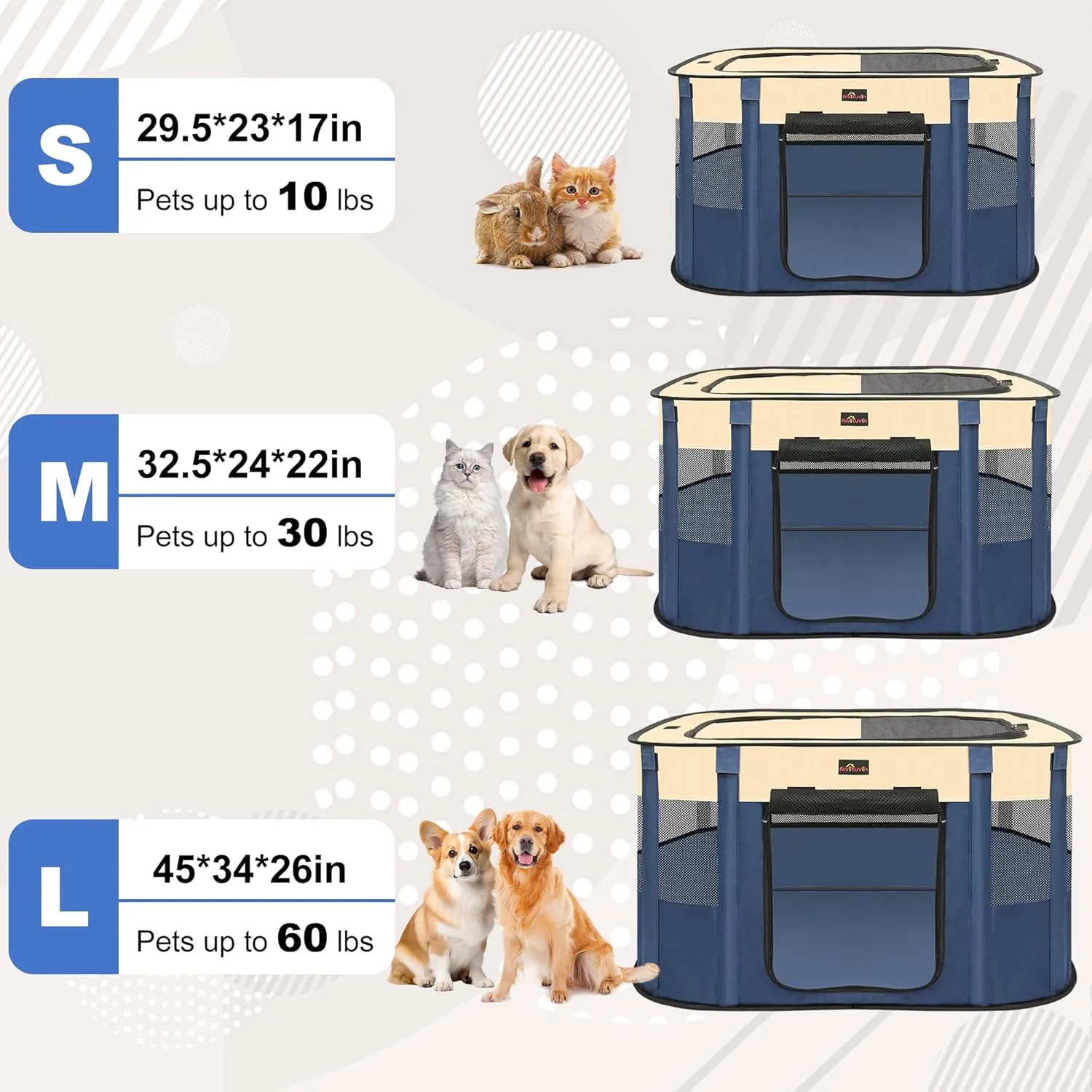 Aivituvin Dog Playpen, Portable Cat Pet Play Pen for Travel Camping Use, Foldable Dog Kennel Tent Crate with Carrying Bag for Indoor Outdoor Small Animals Blue M