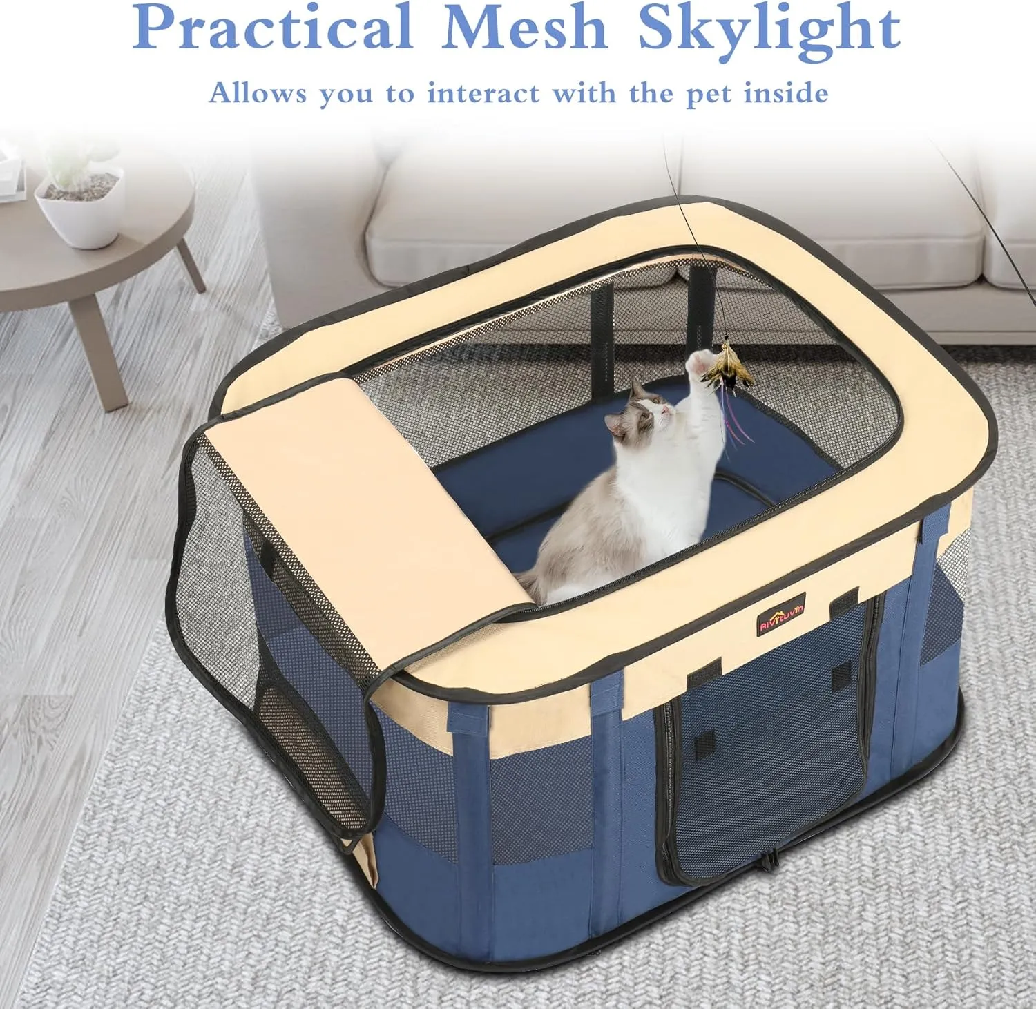 Aivituvin Dog Playpen, Portable Cat Pet Play Pen for Travel Camping Use, Foldable Dog Kennel Tent Crate with Carrying Bag for Indoor Outdoor Small Animals Blue M