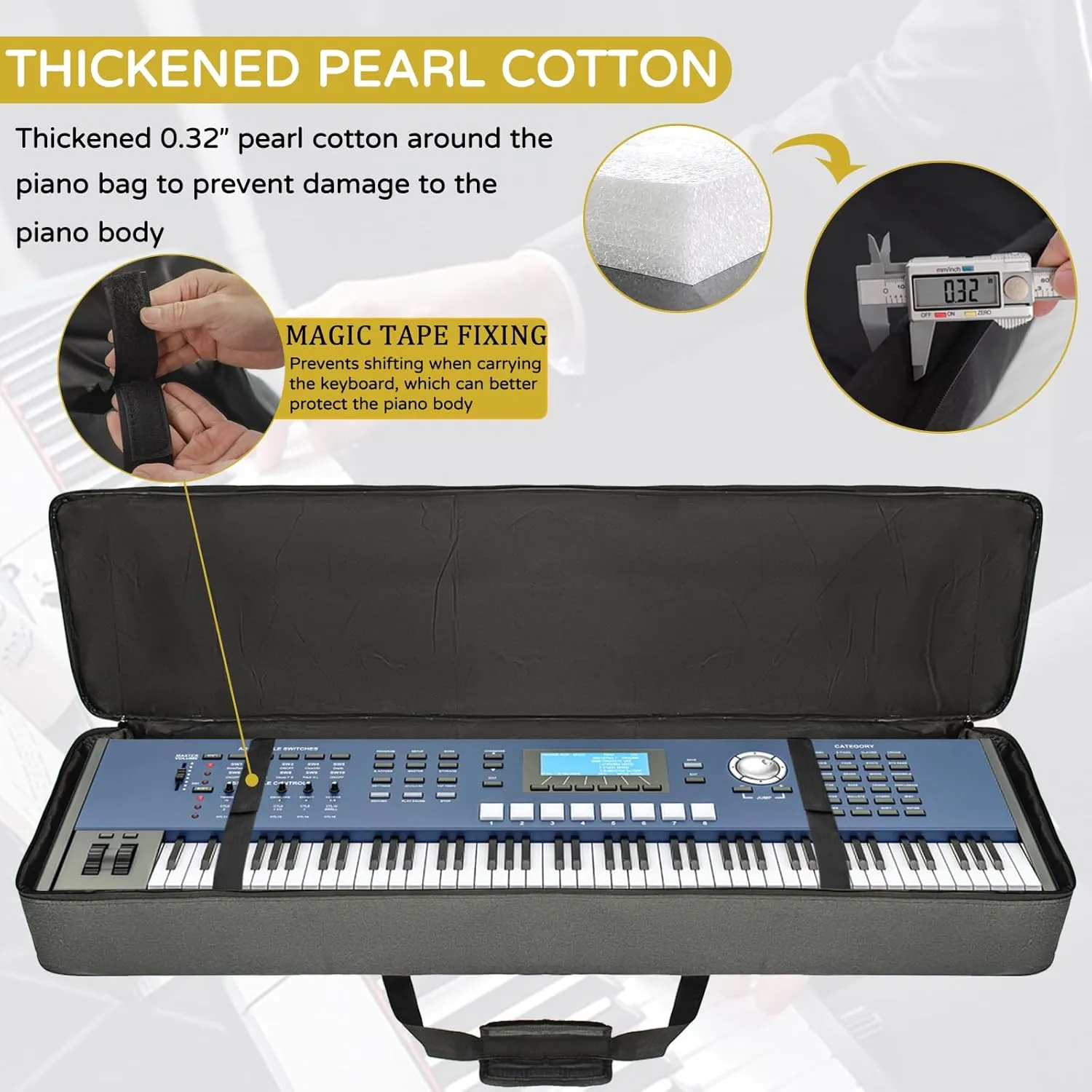 AKOZLIN 88-Key Padded Keyboard Gig Bag Portable Foldable Electric Piano Keyboard Case Bag For Slim 88-Note Keyboard 54.3”×13.3”×6.3”