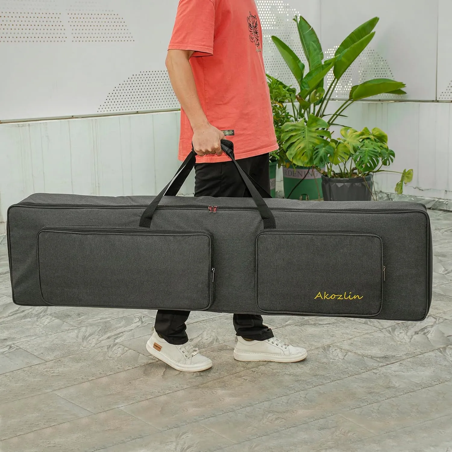 AKOZLIN 88-Key Padded Keyboard Gig Bag Portable Foldable Electric Piano Keyboard Case Bag For Slim 88-Note Keyboard 54.3”×13.3”×6.3”