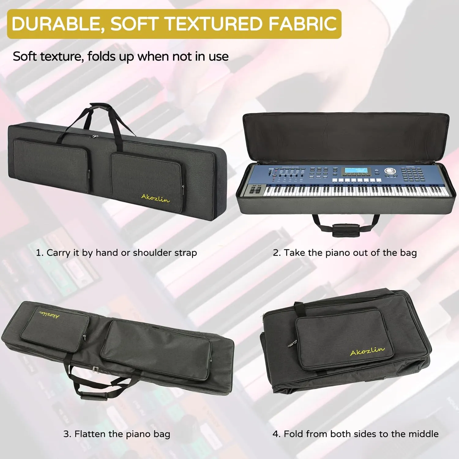 AKOZLIN 88-Key Padded Keyboard Gig Bag Portable Foldable Electric Piano Keyboard Case Bag For Slim 88-Note Keyboard 54.3”×13.3”×6.3”