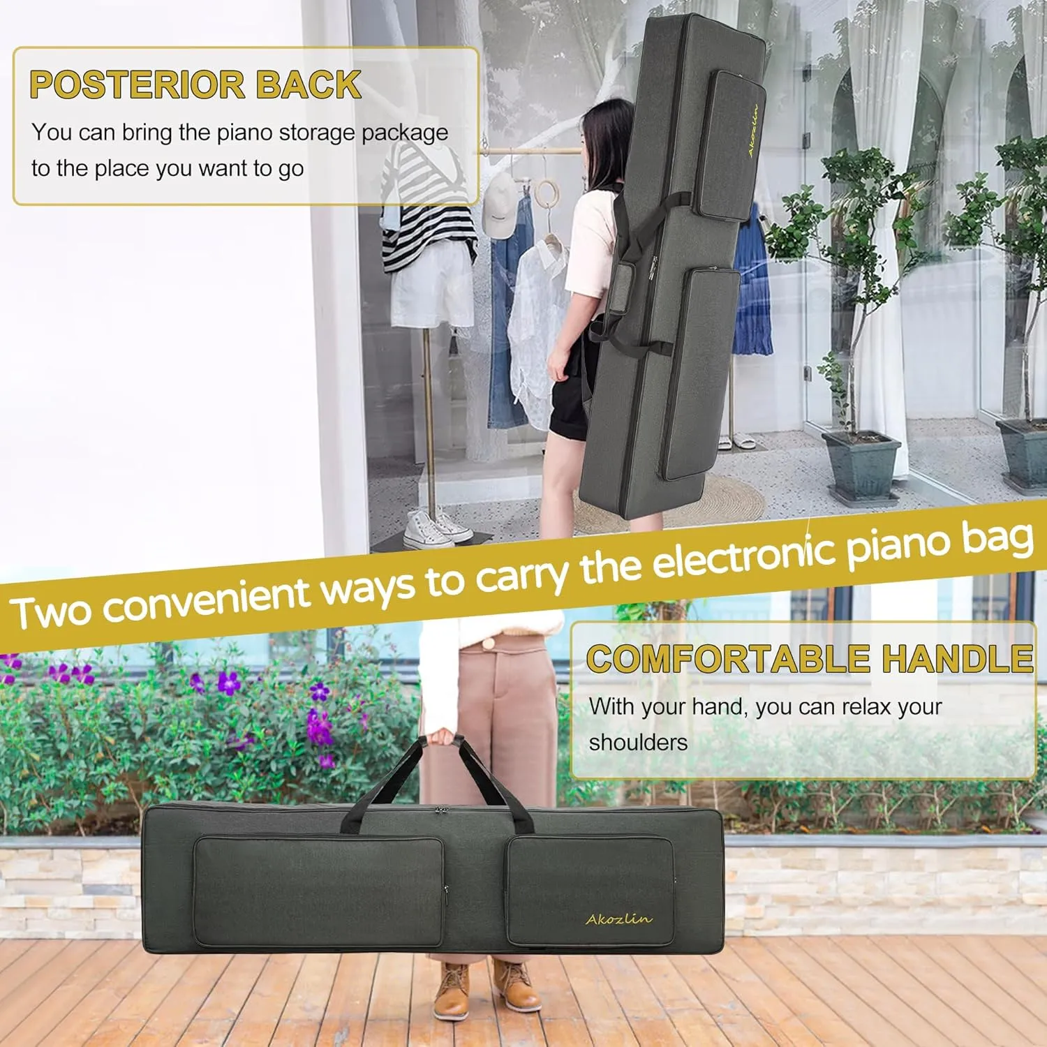 AKOZLIN 88-Key Padded Keyboard Gig Bag Portable Foldable Electric Piano Keyboard Case Bag For Slim 88-Note Keyboard 54.3”×13.3”×6.3”