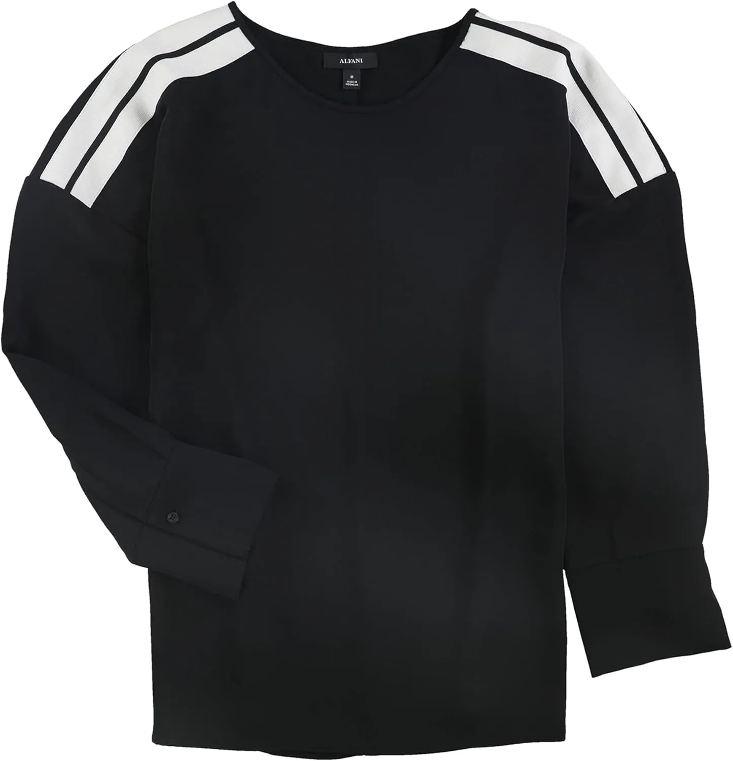 Alfani Womens Shoulder Stripe Pullover Blouse, Black, Large