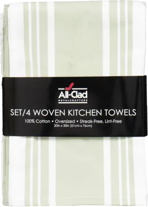 All-Clad Woven Bistro Kitchen Towels: Highly Absorbent, Super Soft Long Lasting - 100% Cotton, 20"x30" Dish Towels for Cleaning & Drying Dishes, Pans, Glassware, or Countertops, (4-Pack), Fennel
