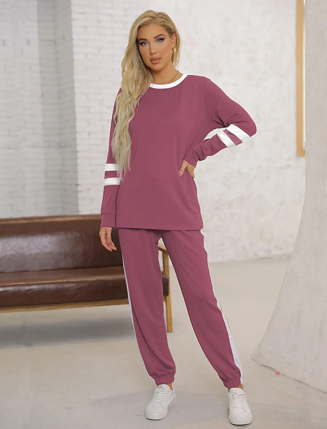 Aloodor Sweatsuit for Women 2 Piece Outfits for Womens Crewneck Sweatshirts Pullover