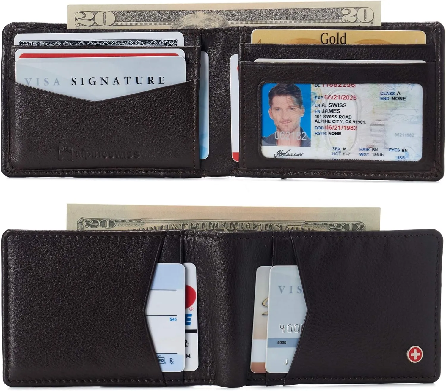 Alpine Swiss Delaney Men’s Slimfold RFID Protected Wallet Nappa Leather Comes in a Gift Box