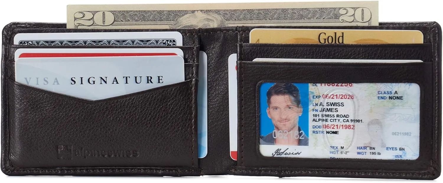Alpine Swiss Delaney Men’s Slimfold RFID Protected Wallet Nappa Leather Comes in a Gift Box
